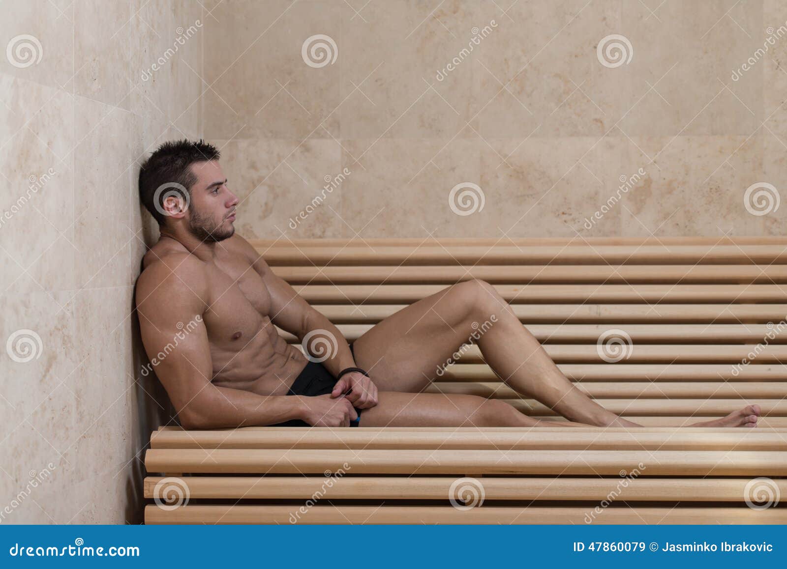 nude man in sauna