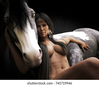 naked with horses